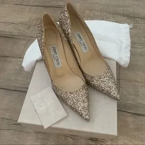 スリッポン JIMMY CHOO ALINA COARSE GLITTER BLUSH Jimmy Choo - Alina Coarse Glitter Pointy Toe Ballerinas